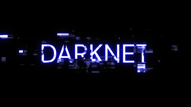 3D rendering darknet text with screen effects of technological glitches