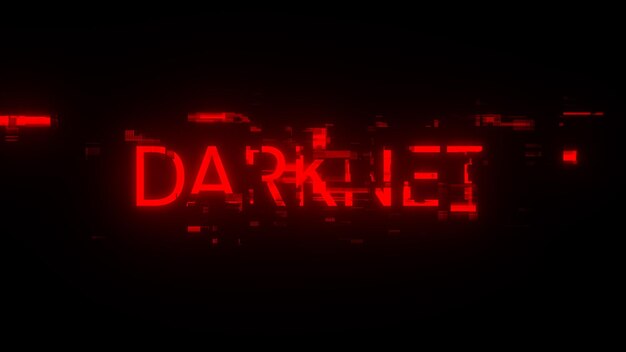 3D rendering darknet text with screen effects of technological glitches