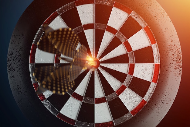 Photo 3d rendering of darts stuck in a target