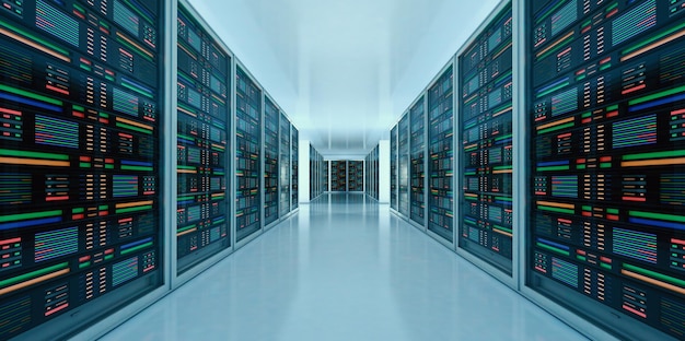 3d rendering of a data server rack center