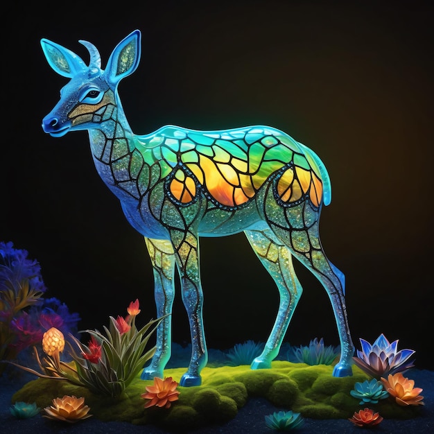 3d rendering of a deer in the desert with flowers and plants