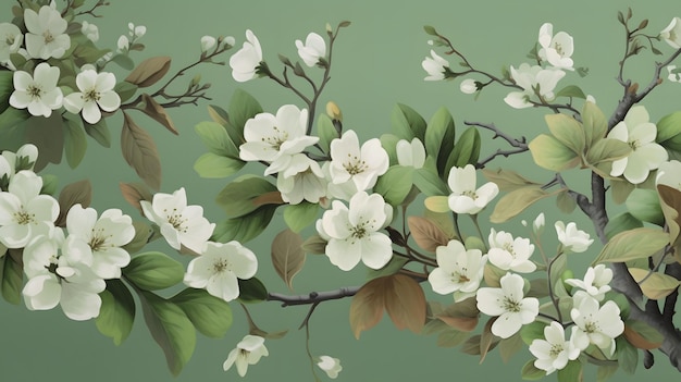 3D rendering of delicate tea green and white flowers Generative AI