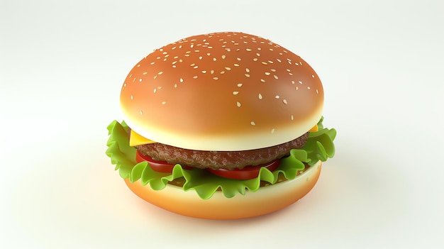 3D rendering of a delicious cheeseburger with lettuce tomato and cheese