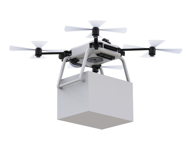 3d rendering delivery drone with white box