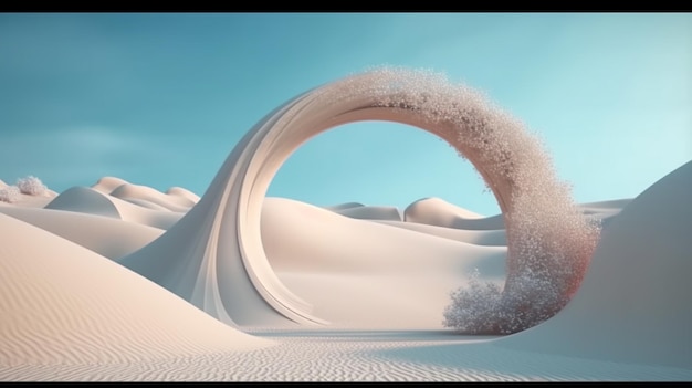 A 3d rendering of a desert with a wave in the middle.