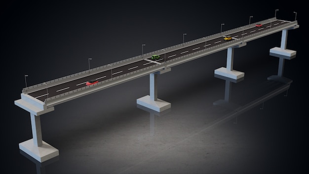 3d rendering design ponte sopraelevato dell'illustrazione del modello stradale con auto