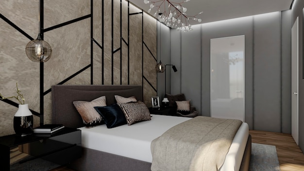 3D-rendering design slaapkamer interieur