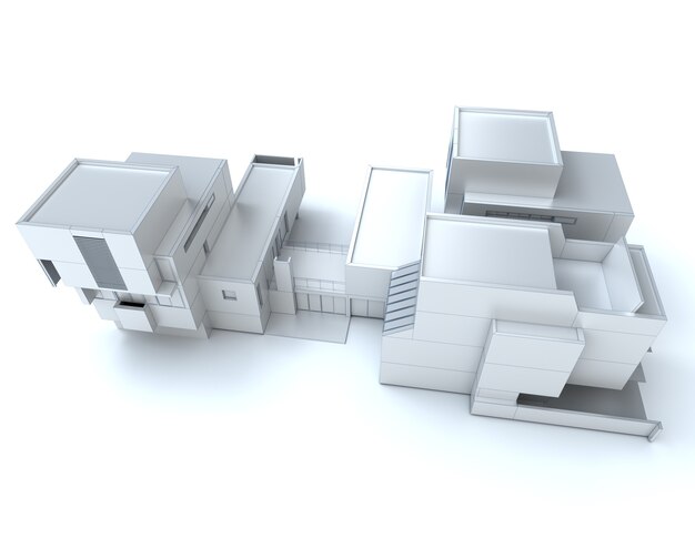 3D rendering of a designer house in white