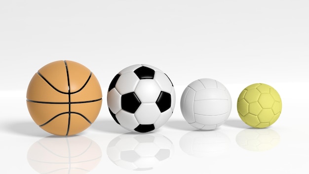 Foto rendering 3d di diversi palloni da gioco