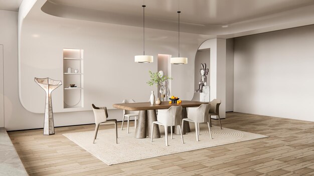 Photo 3d rendering dining room modern minimalist interior