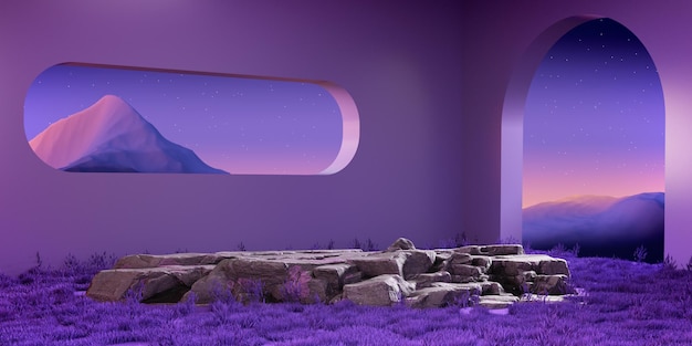 ディスプレイスタンドと抽象的な空の部屋の3Dレンダリング