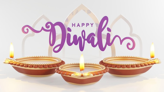 Foto rendering 3d per il festival di diwali diwali deepavali o dipavali il festival delle luci india con diya oro modellato su sfondo colorato