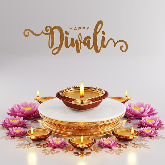 3d rendering for diwali festival diwali deepavali or dipavali the festival of lights india with gold diya patterned on color background