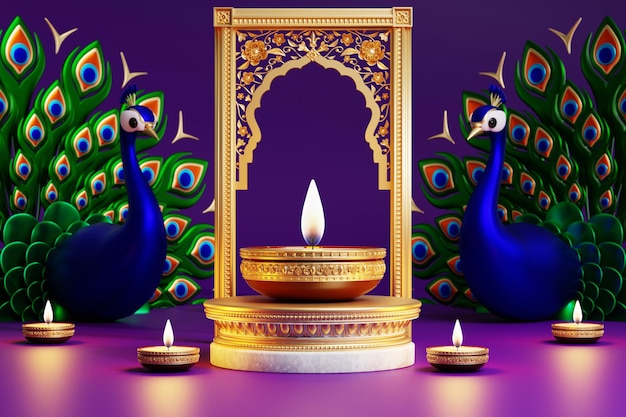 디왈리 축제 Diwali Deepavali 또는 Dipavali 빛의 축제를 위한 3D 렌더링