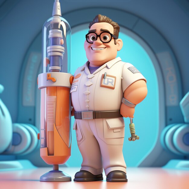 Photo 3d rendering of a doctor with a syringe