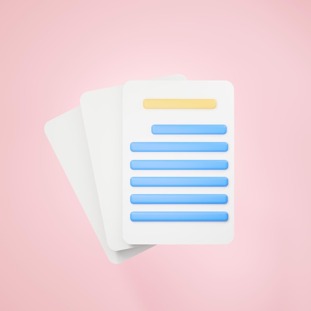 3d rendering of Document folder with paper icon on clean background for mock up and web banner Cartoon interface design minimal metaverse concept