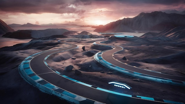 Photo 3d rendering does not exist futuristic racetrack circuit