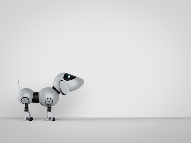 Foto robot del cane di rendering 3d con spazio sulla parete vuota
