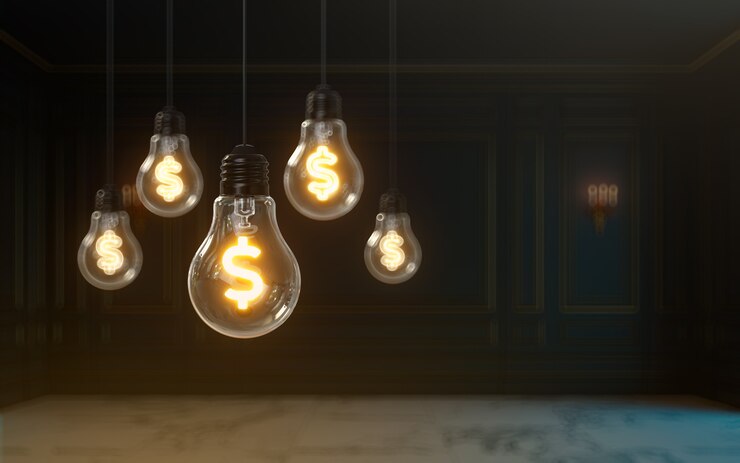 3d rendering dollar icon glow inside light bulb premium cover photo background for social media post