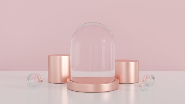 3D rendering dome background pink and rose gold color