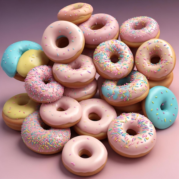 3D rendering of donuts with icing and sprinkles