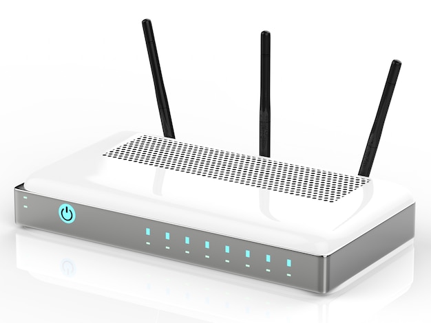 3D-rendering draadloze router op witte achtergrond