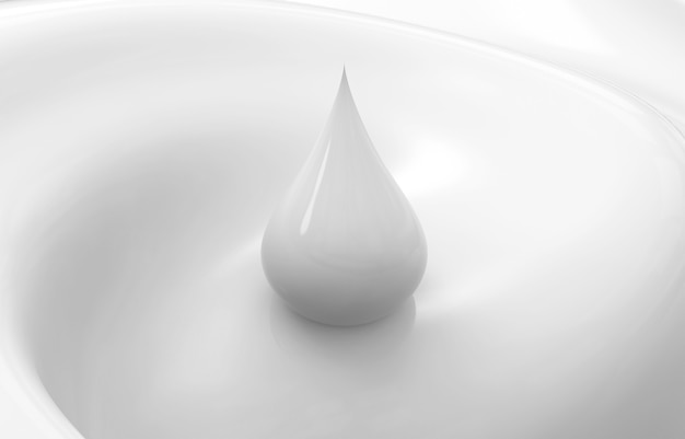 3D-rendering druppel melk op witte achtergrond