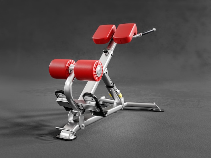 Photo 3d rendering of dumbbell stool model on gray background