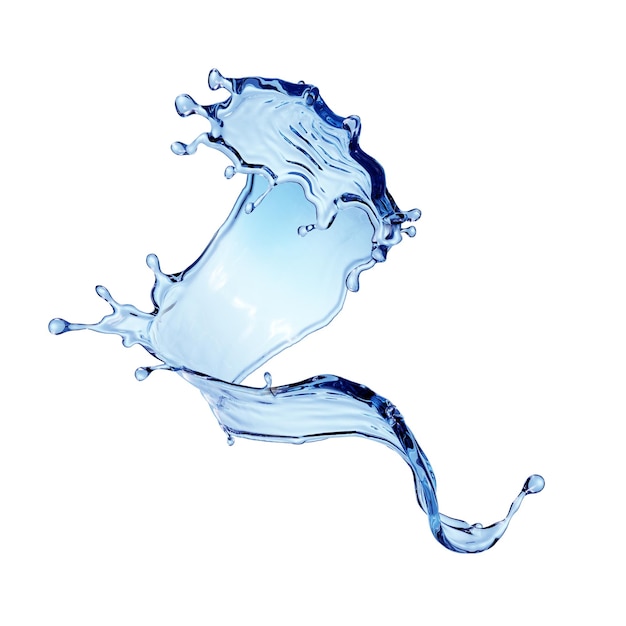 3D rendering dynamische blauwe water splash golvende vloeibare jet clip art geïsoleerd op witte achtergrond