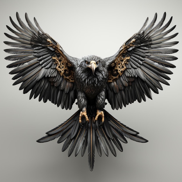 Photo 3d rendering of eagle with open wings black head isolated illustration