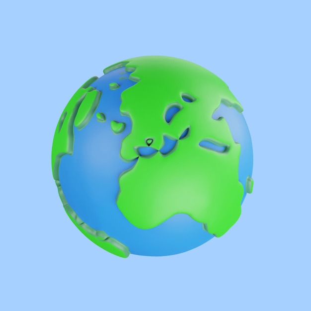 3D rendering earth planet icon on blue background