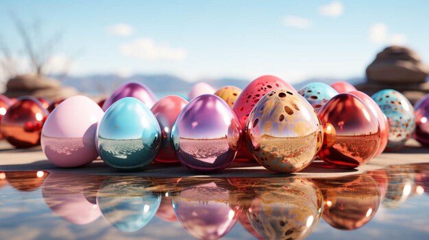 3d rendering of Easter eggs and blank speech one side