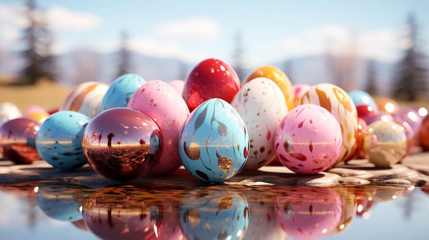3d rendering of Easter eggs and blank speech one side