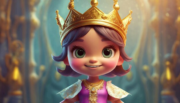 3d rendering Een close-up van een cartoon personage met een jurk en een kroon