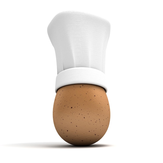 요리사 토크를 입고 계란의 3D 렌더링