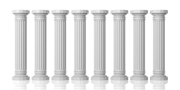 Photo 3d rendering eight white marble pillars