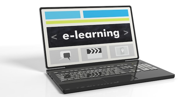 ラップトップの画面での 3D レンダリング eLearning