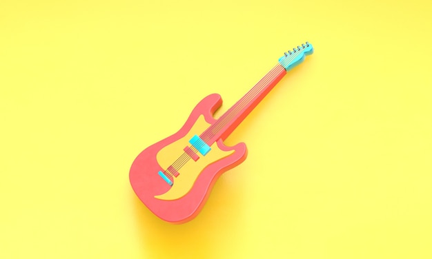 黄色の背景に 3 d レンダリングのエレク トリック ギター