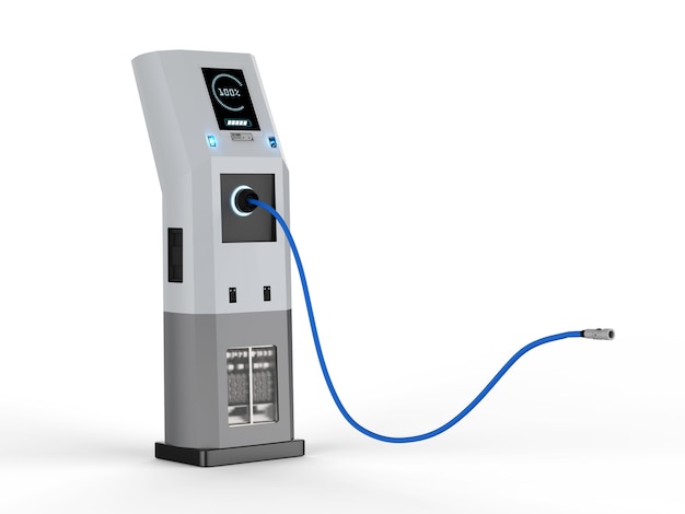 3d rendering electric vehicle charging station on white background