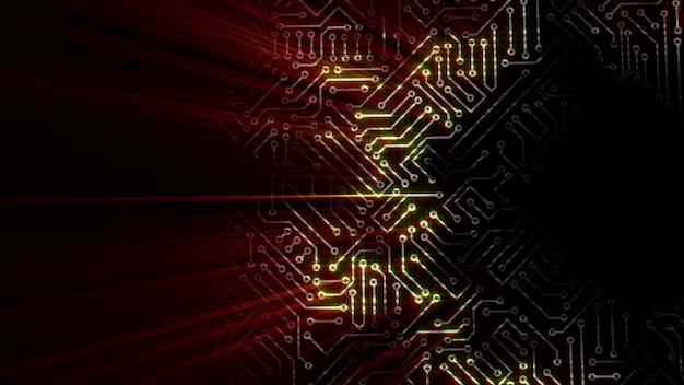 3D rendering of an electrical pulse passing through the circuits of a microcircuit