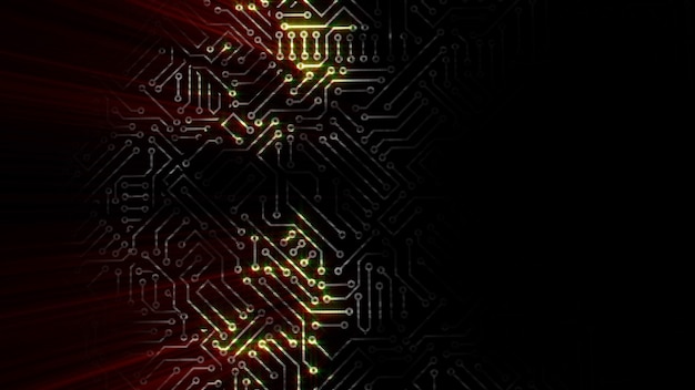 3D rendering of an electrical pulse passing through the circuits of a microcircuit