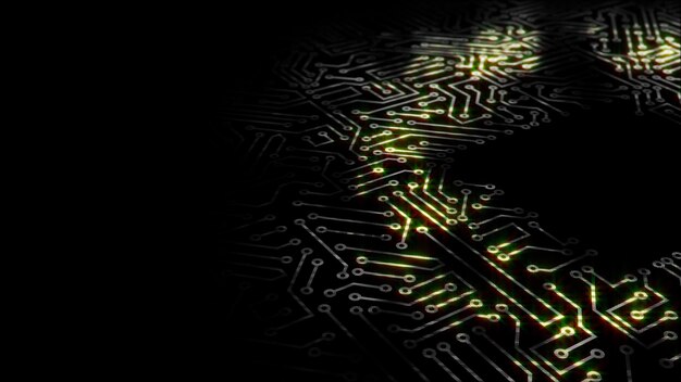 3D rendering of an electrical pulse passing through the circuits of a microcircuit