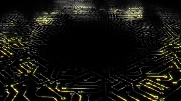 3D rendering of an electrical pulse passing through the circuits of a microcircuit