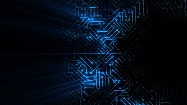 Photo 3d rendering of an electrical pulse passing through the circuits of a microcircuit