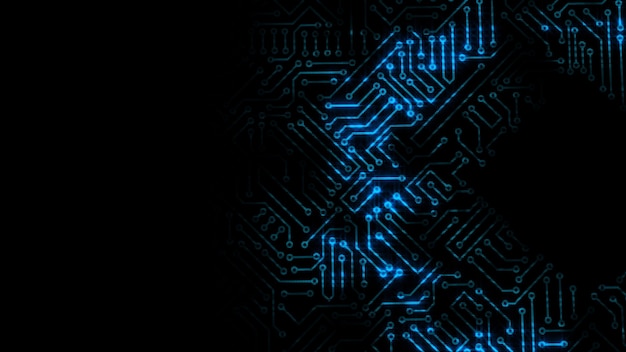 3D rendering of an electrical pulse passing through the circuits of a microcircuit