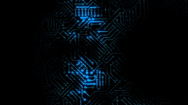 3D rendering of an electrical pulse passing through the circuits of a microcircuit