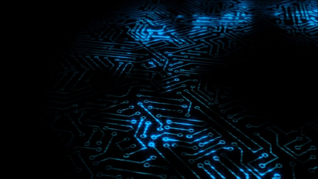 3D rendering of an electrical pulse passing through the circuits of a microcircuit