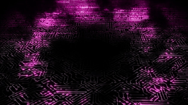 3D rendering of an electrical pulse passing through the circuits of a microcircuit