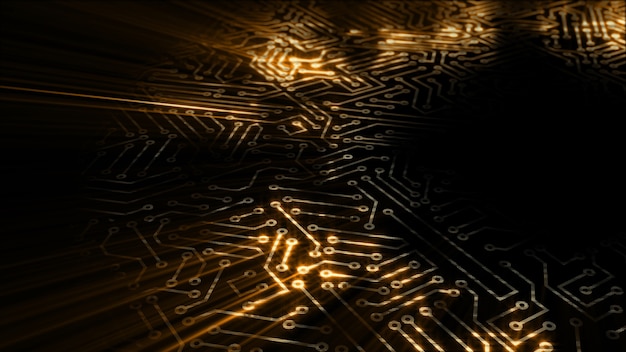 Photo 3d rendering of an electrical pulse passing through the circuits of a microcircuit