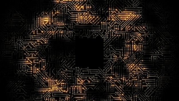 3D rendering of an electrical pulse passing through the circuits of a microcircuit